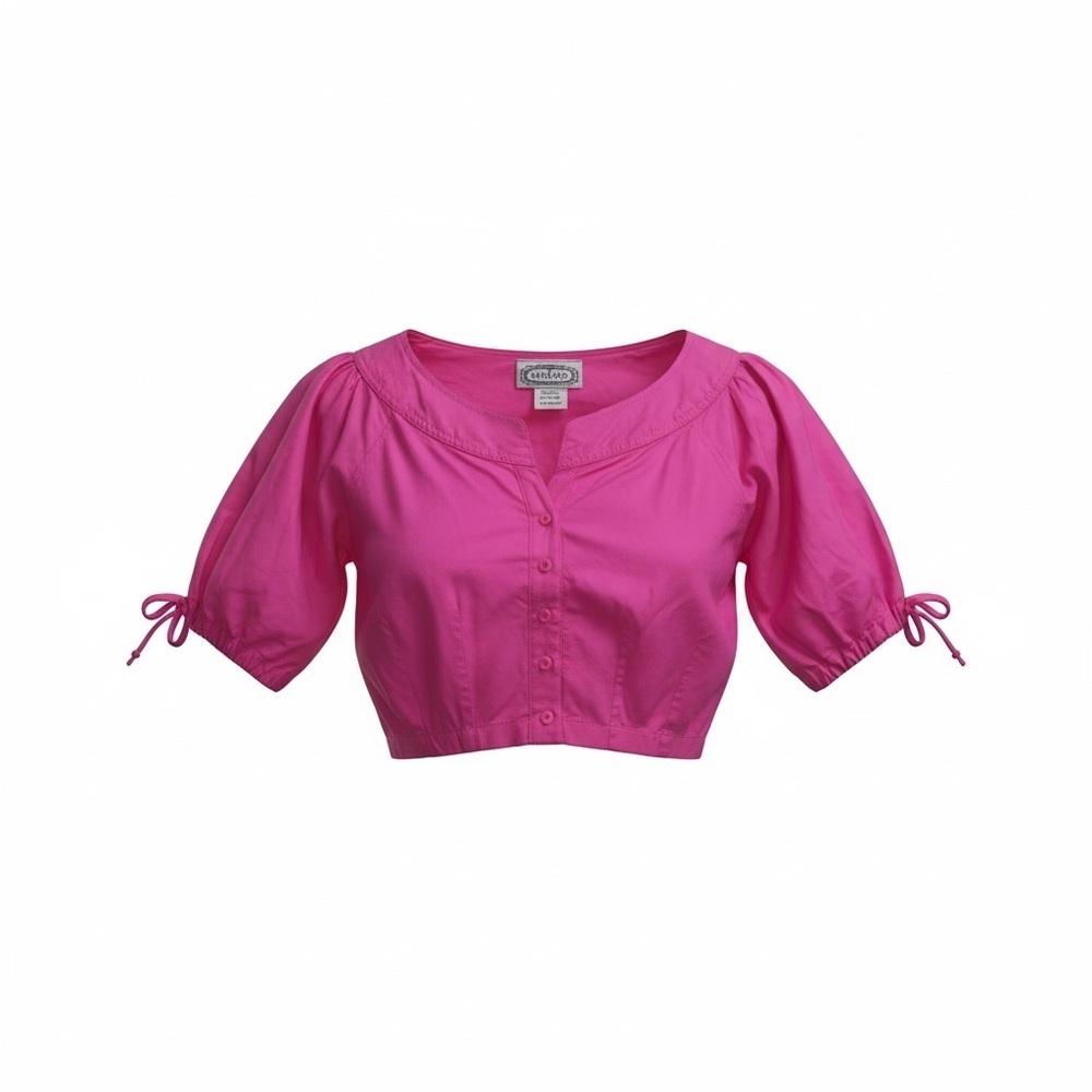 Vintage Bonjour Hot Pink Fuchsia 100% Cotton Short Sleeve Cropped Blouse